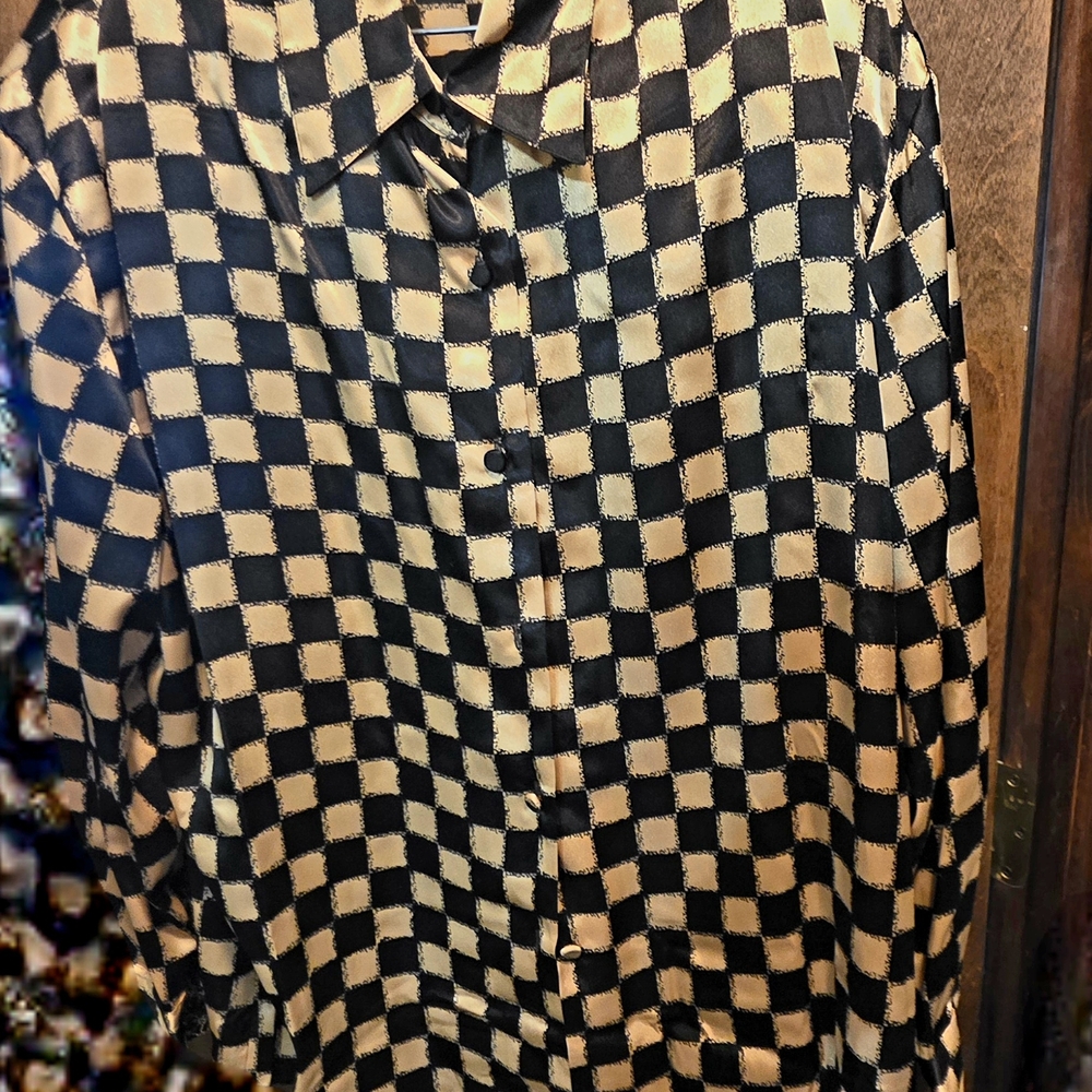 Lane Bryant Black and Cream Checkered Shirt